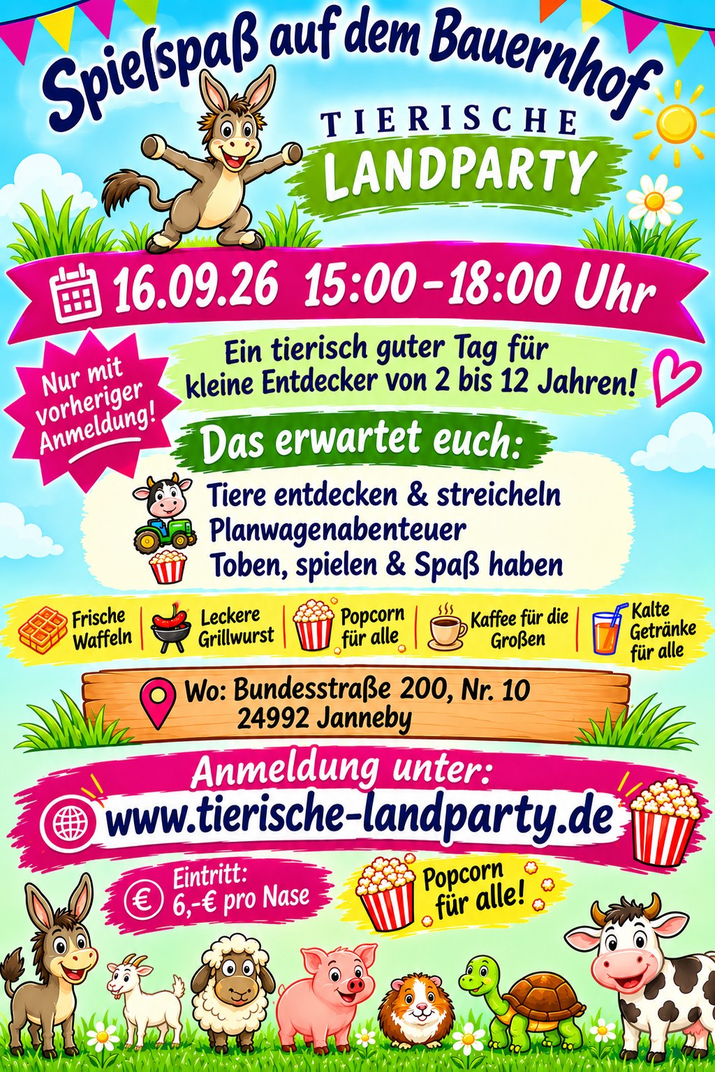 Plakat: Spielspaß auf dem Bauernhof am 16. September 2026